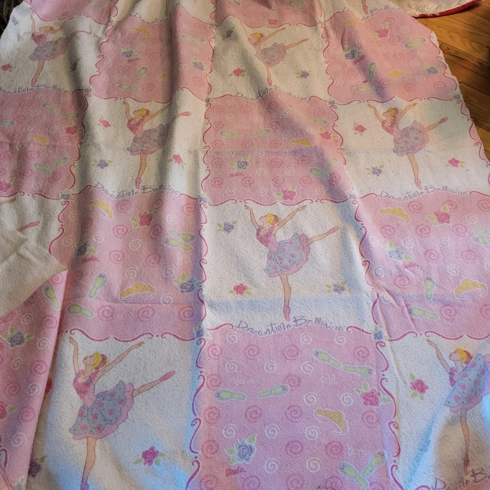 Vintage Barbie Ballerina Kids Twin Blanket Pink and White